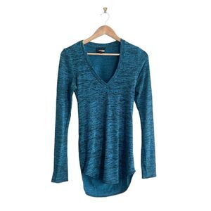 Wilfred Free Luma Blue Black Long Sleeve Top Open Back Slit Women's M V-Neck